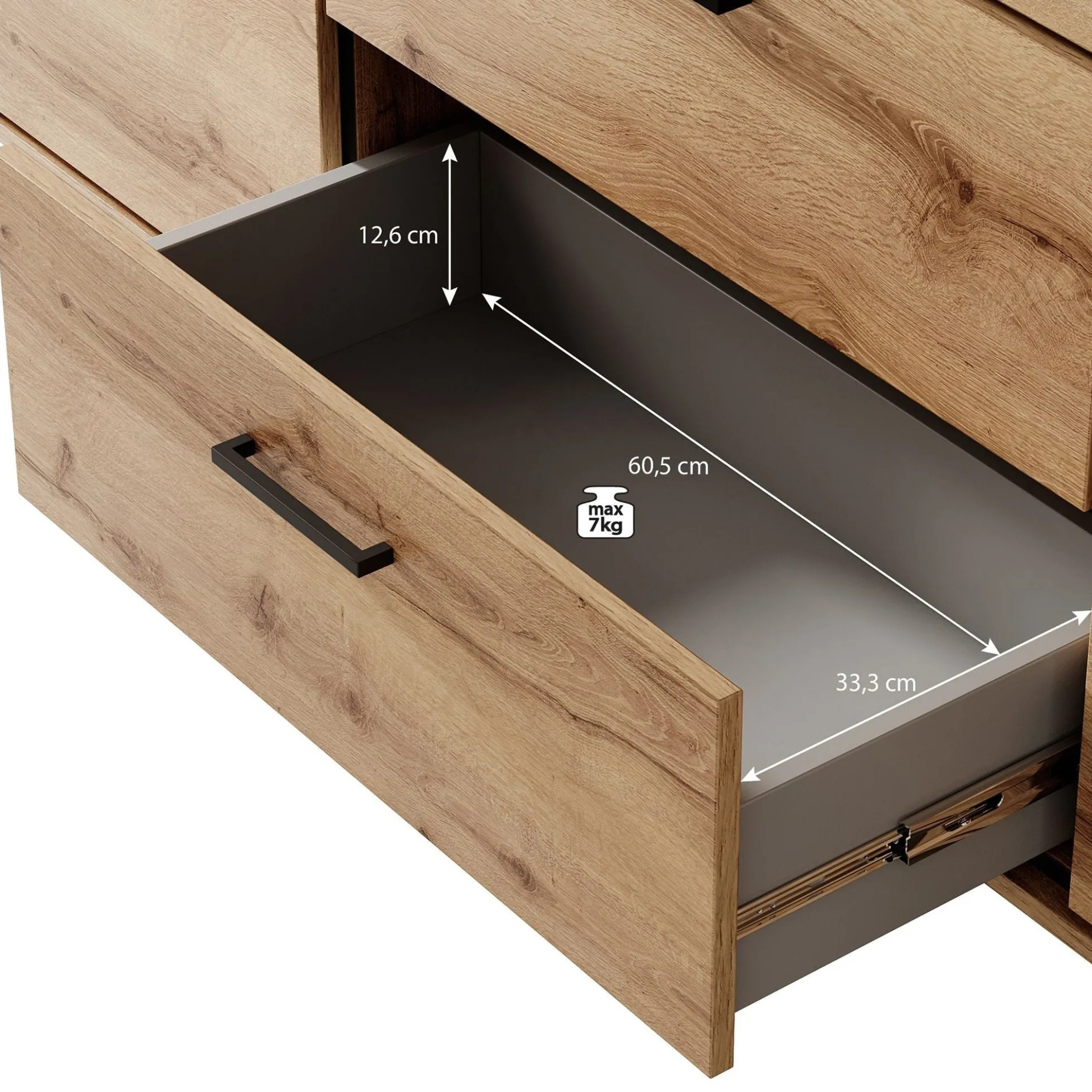 Acapulco - Dressoir - Eiken/zwart - 180x41x91 cm