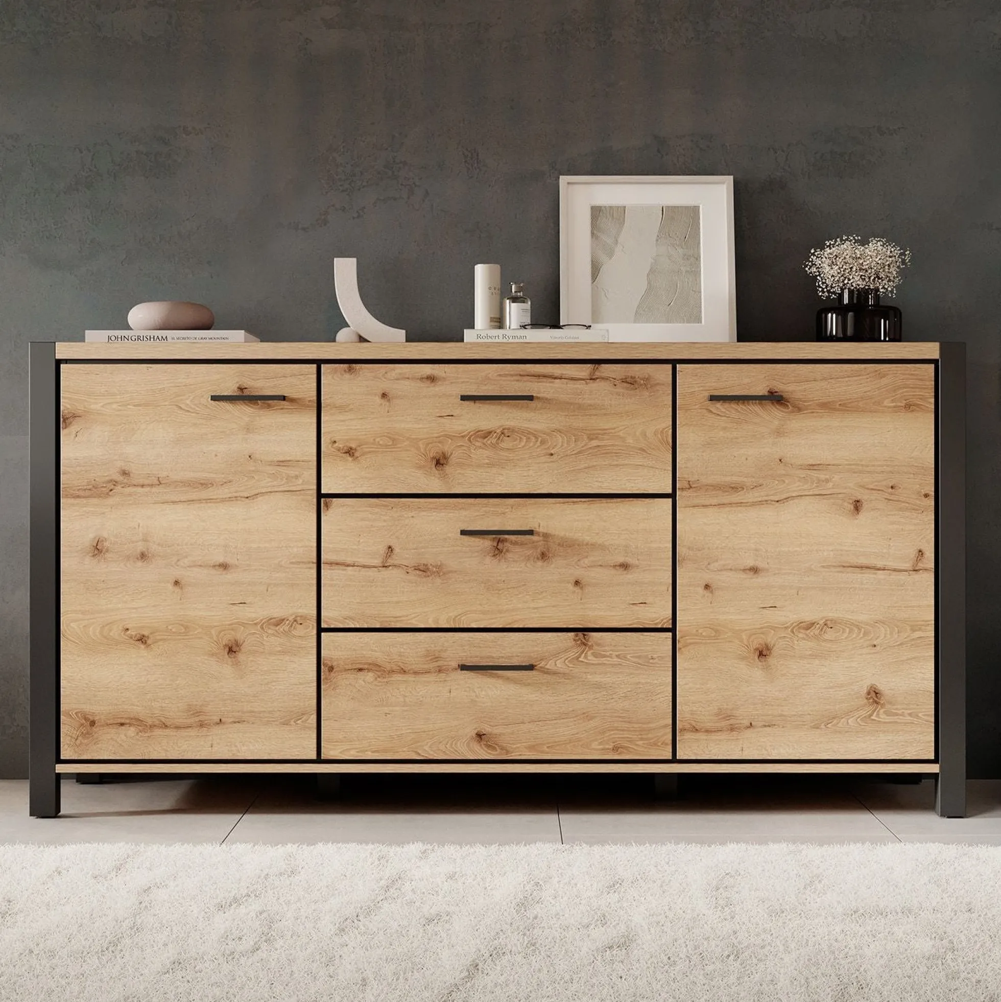 Acapulco - Dressoir - Eiken/zwart - 180x41x91 cm