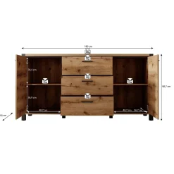 Acapulco - Dressoir - Eiken/zwart - 180x41x91 cm