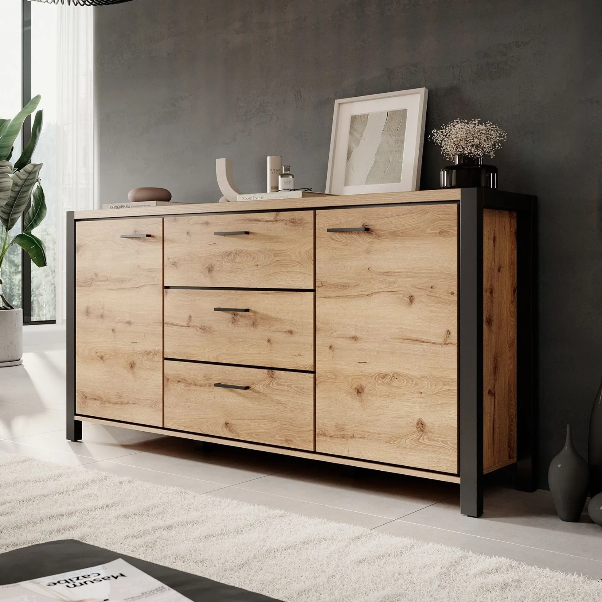 Acapulco - Dressoir - Eiken/zwart - 180x41x91 cm