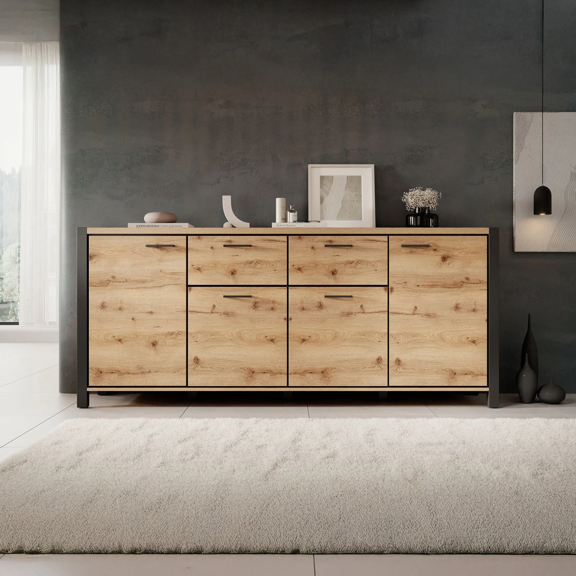 Acapulco - Dressoir - Eiken/zwart - 213x41x91 cm