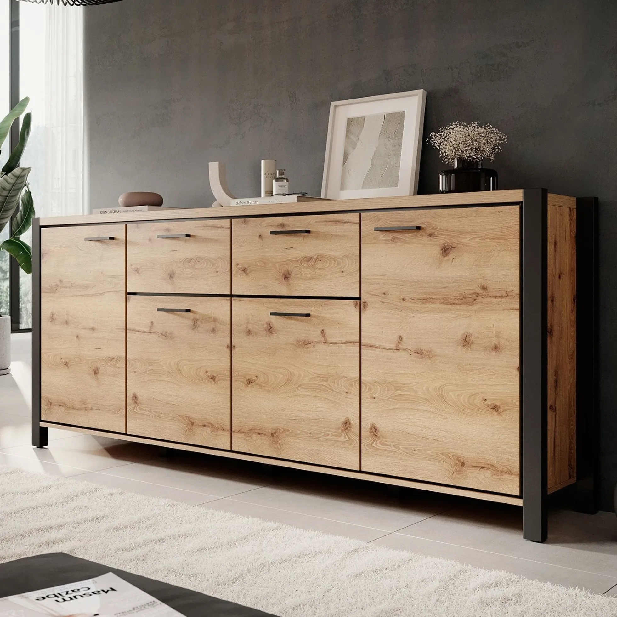 Acapulco - Dressoir - Eiken/zwart - 213x41x91 cm