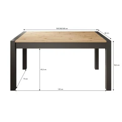 Acapulco - Eetkamertafel - Eiken/zwart - 160x90x79 cm