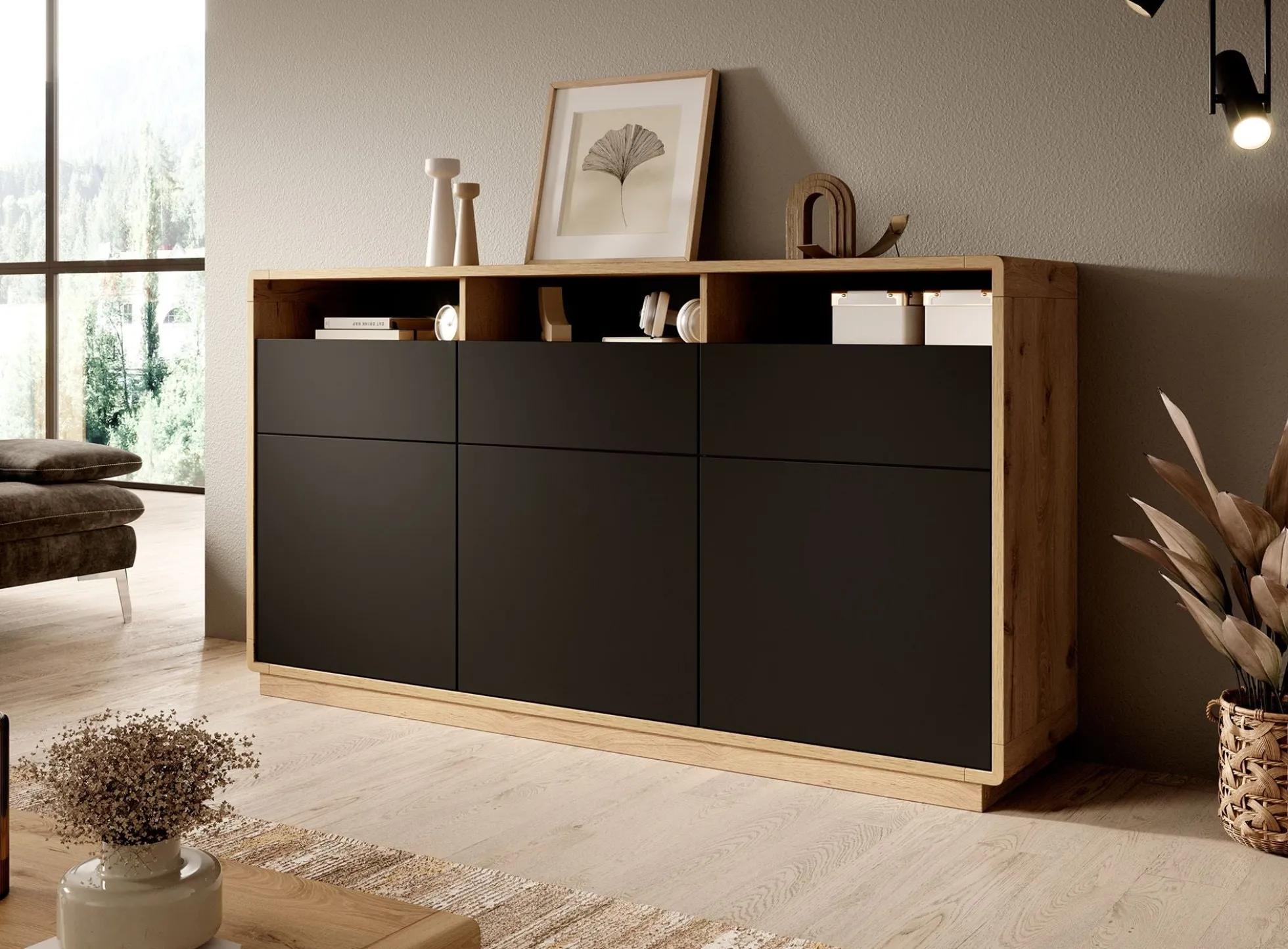 Acuna - Dressoir - Zwart/eiken - 180x40x96 cm
