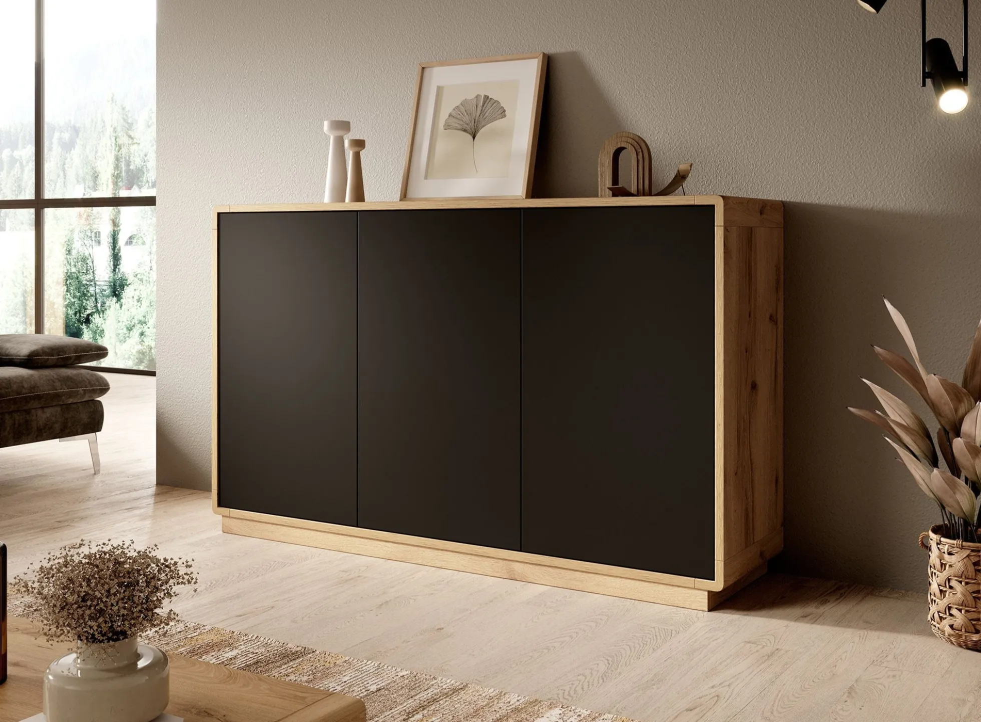 Acuna - Dressoir - Zwart/eiken - 160x40x75 cm