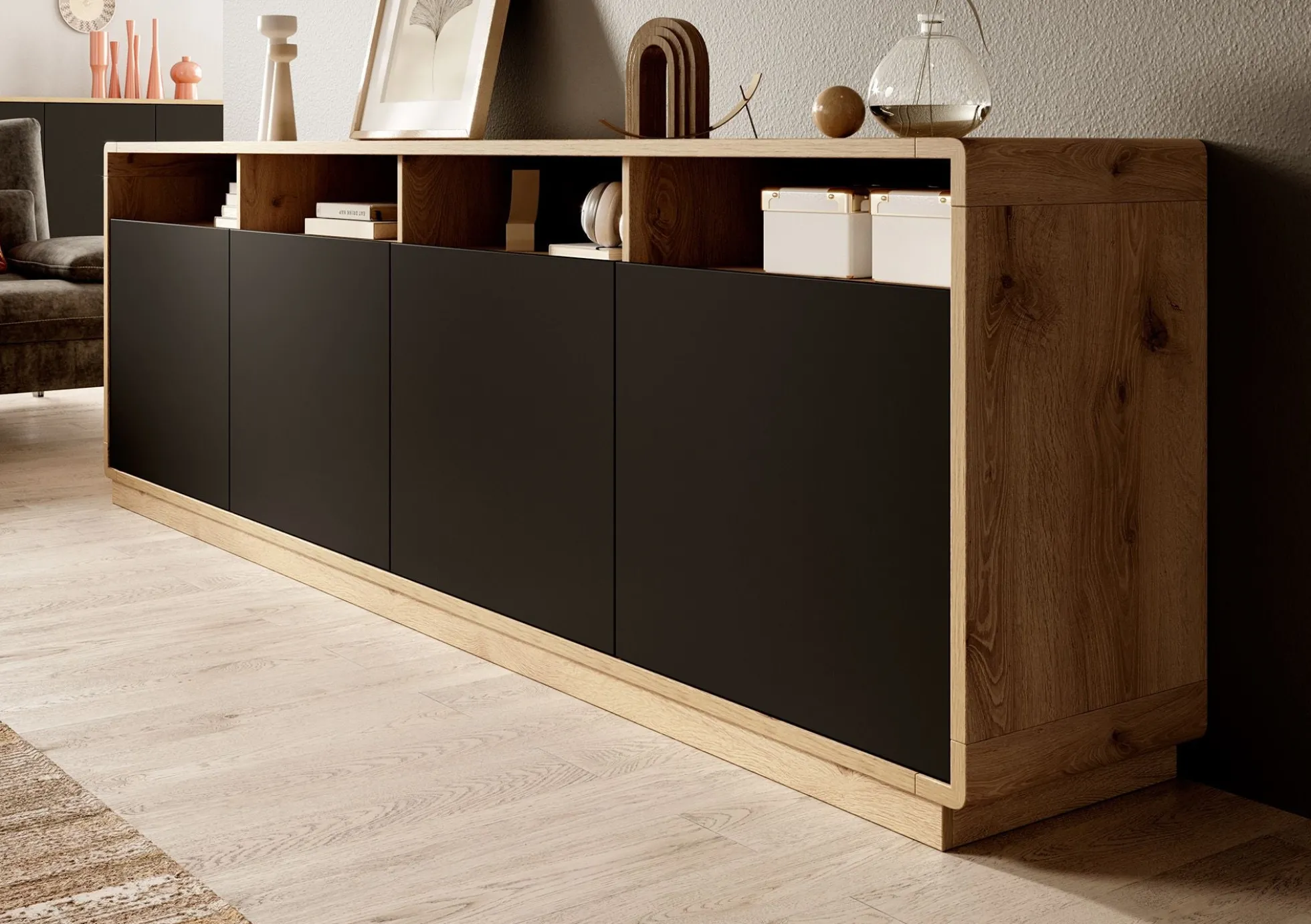 Acuna - Dressoir - Zwart/eiken - 238x40x75 cm