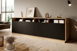 Acuna - Dressoir - Zwart/eiken - 238x40x75 cm