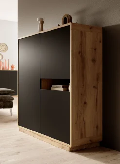 Acuna - Opbergkast met 3 deuren - Zwart/eiken - 121x40x126 cm