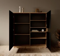 Acuna - Opbergkast met 3 deuren - Zwart/eiken - 121x40x126 cm