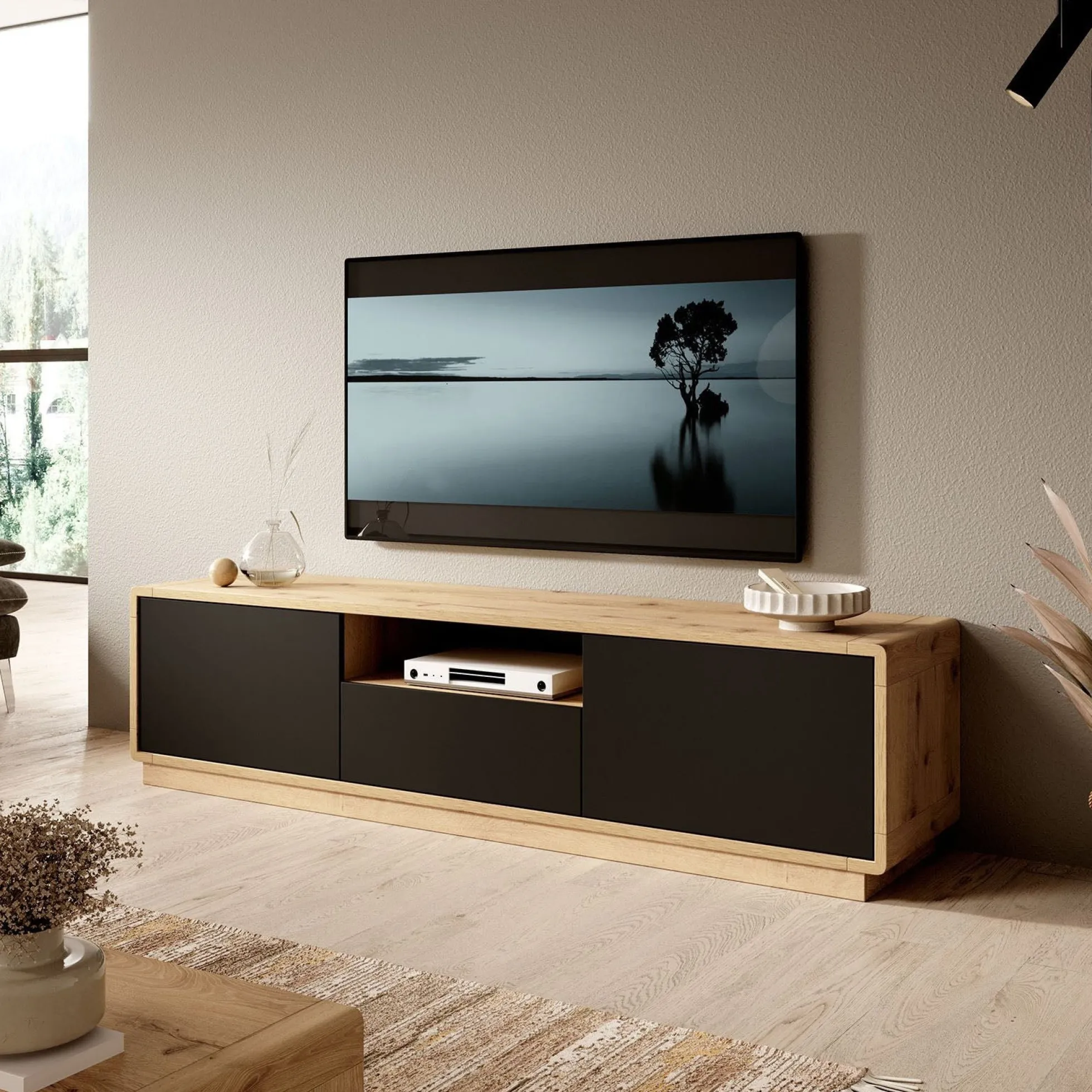 Acuna - TV-Meubel - Zwart/eiken - 180 cm
