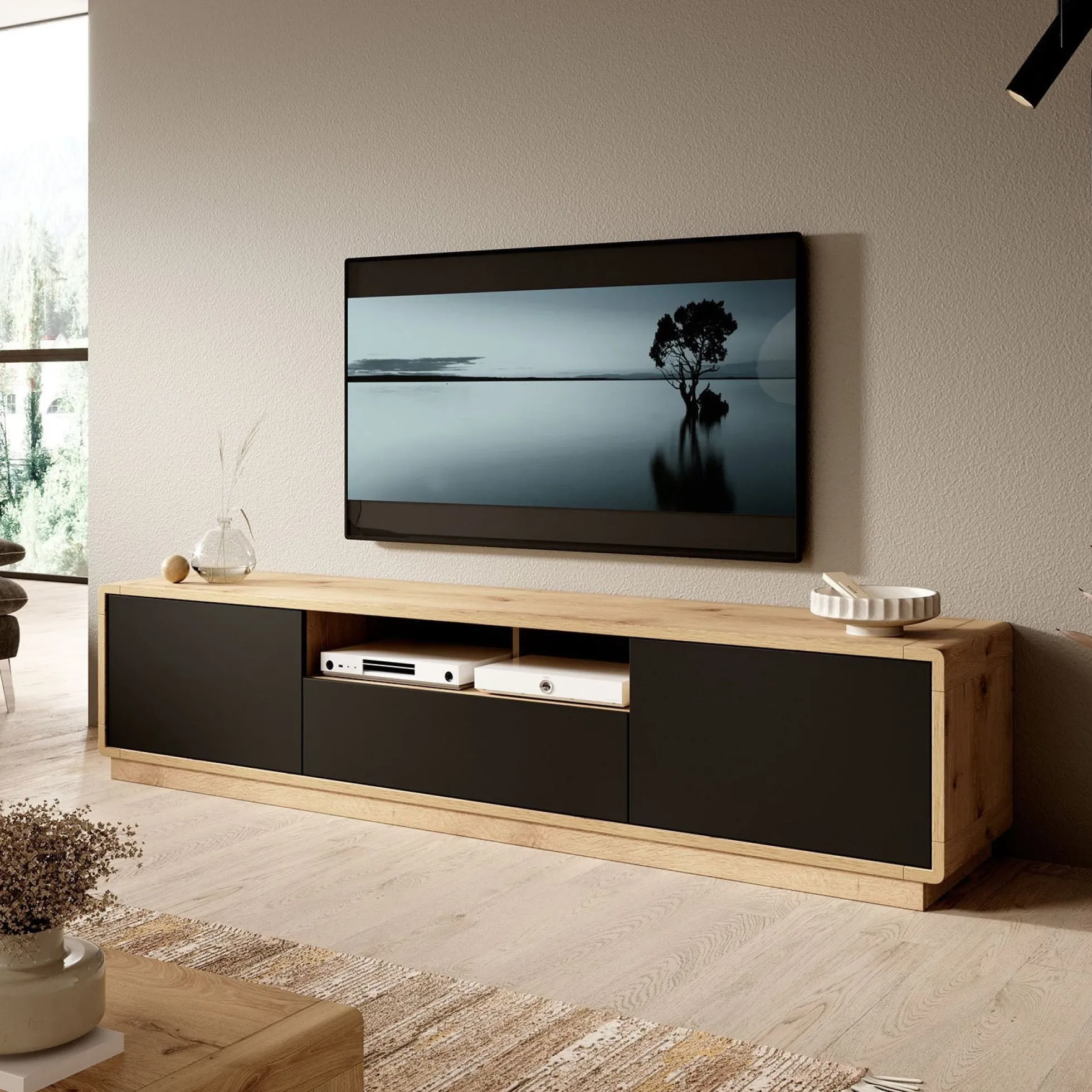 Acuna - TV-Meubel - Zwart/eiken - 200 cm
