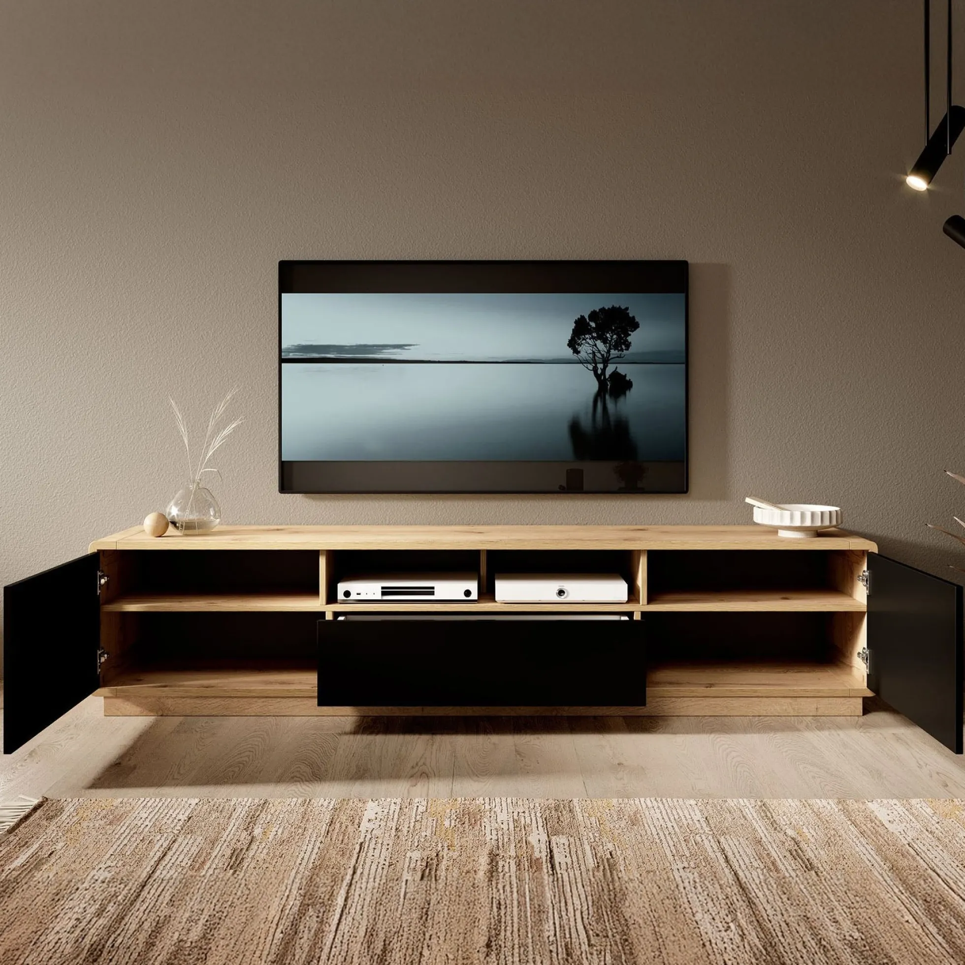 Acuna - TV-Meubel - Zwart/eiken - 200 cm