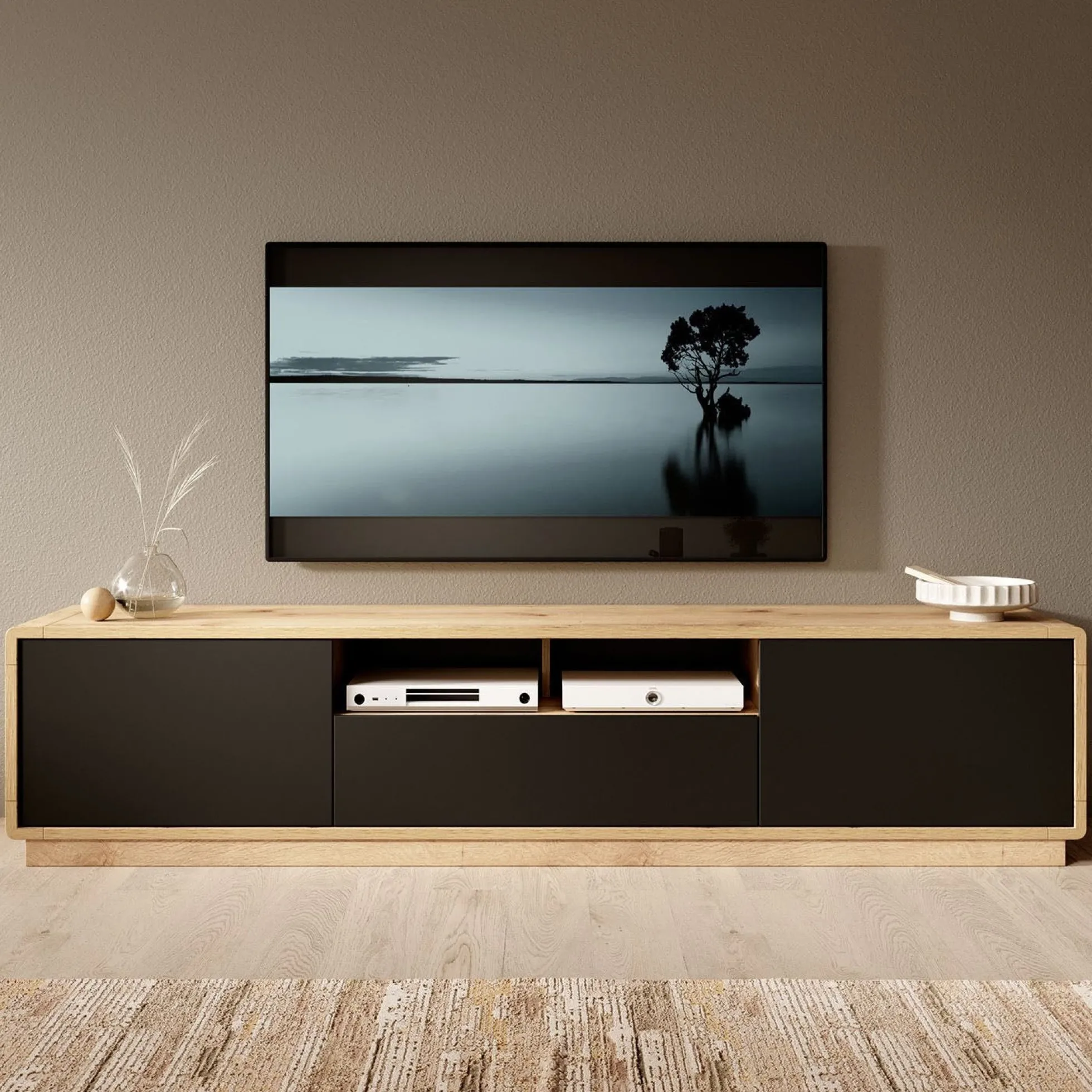 Acuna - TV-Meubel - Zwart/eiken - 200 cm