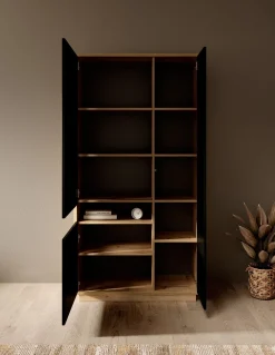 Acuna - Vitrinekast - Zwart/eiken - 92x40x181 cm