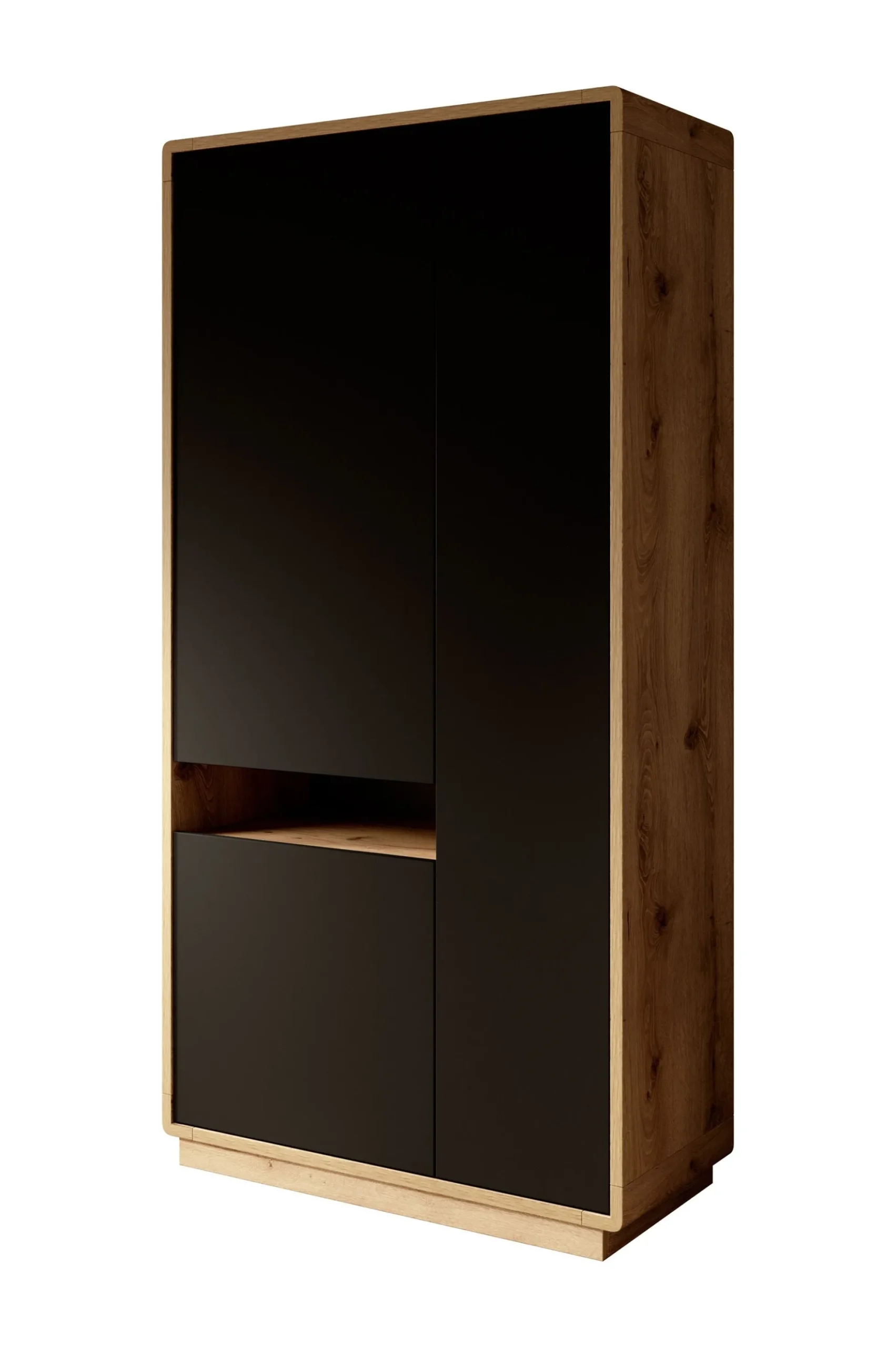 Acuna - Vitrinekast - Zwart/eiken - 92x40x181 cm