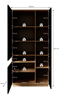 Acuna - Vitrinekast - Zwart/eiken - 92x40x181 cm