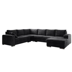 Adel - Hoekbank 5-zits met chaise longue - Velvet zwart - Rechts