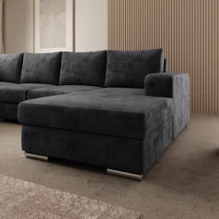 Adel - Hoekbank 5-zits met chaise longue - Velvet zwart - Rechts