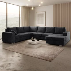 Adel - Hoekbank 5-zits met chaise longue - Velvet zwart - Rechts