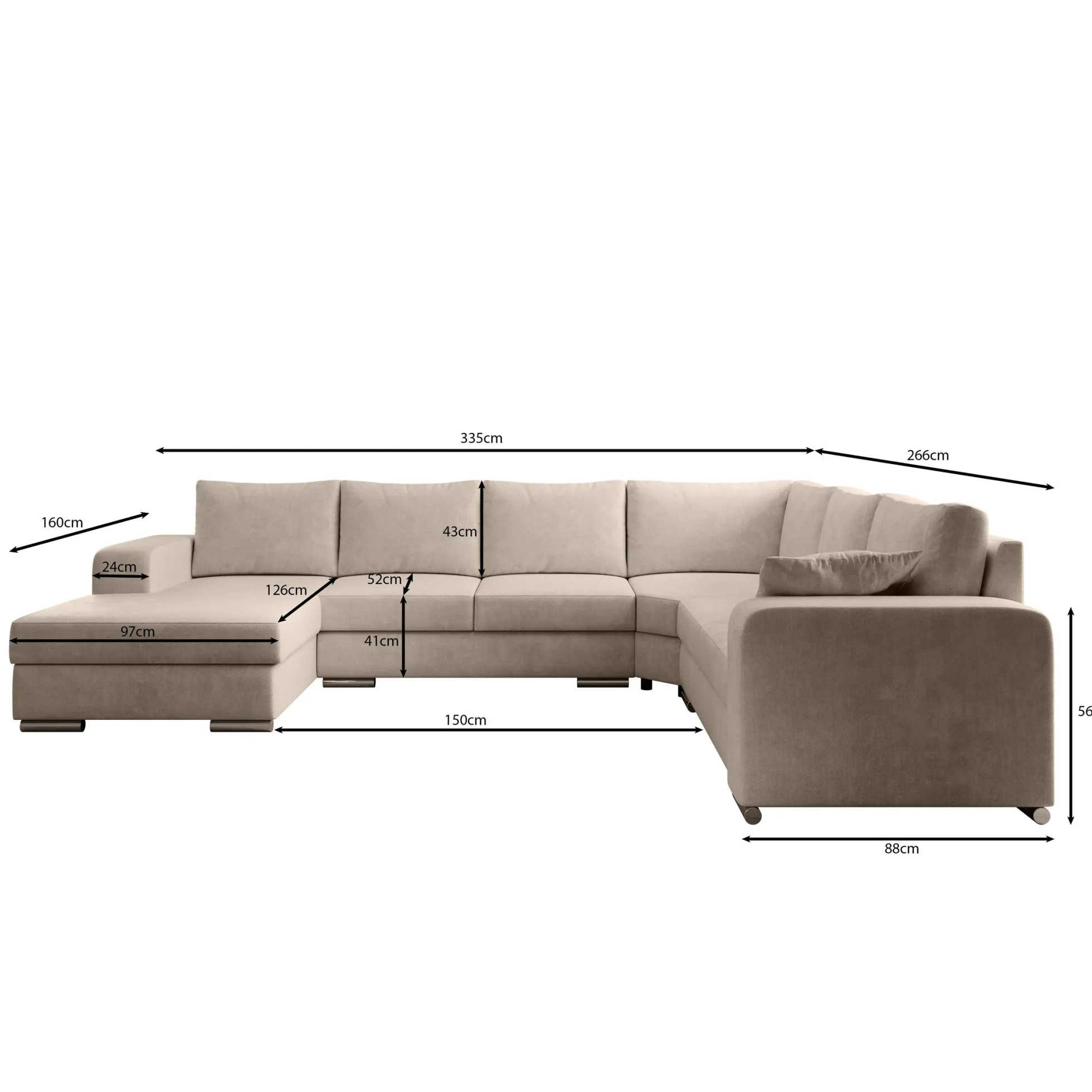 Adel - Hoekbank 5-zits met chaise longue - Velvet beige - Links