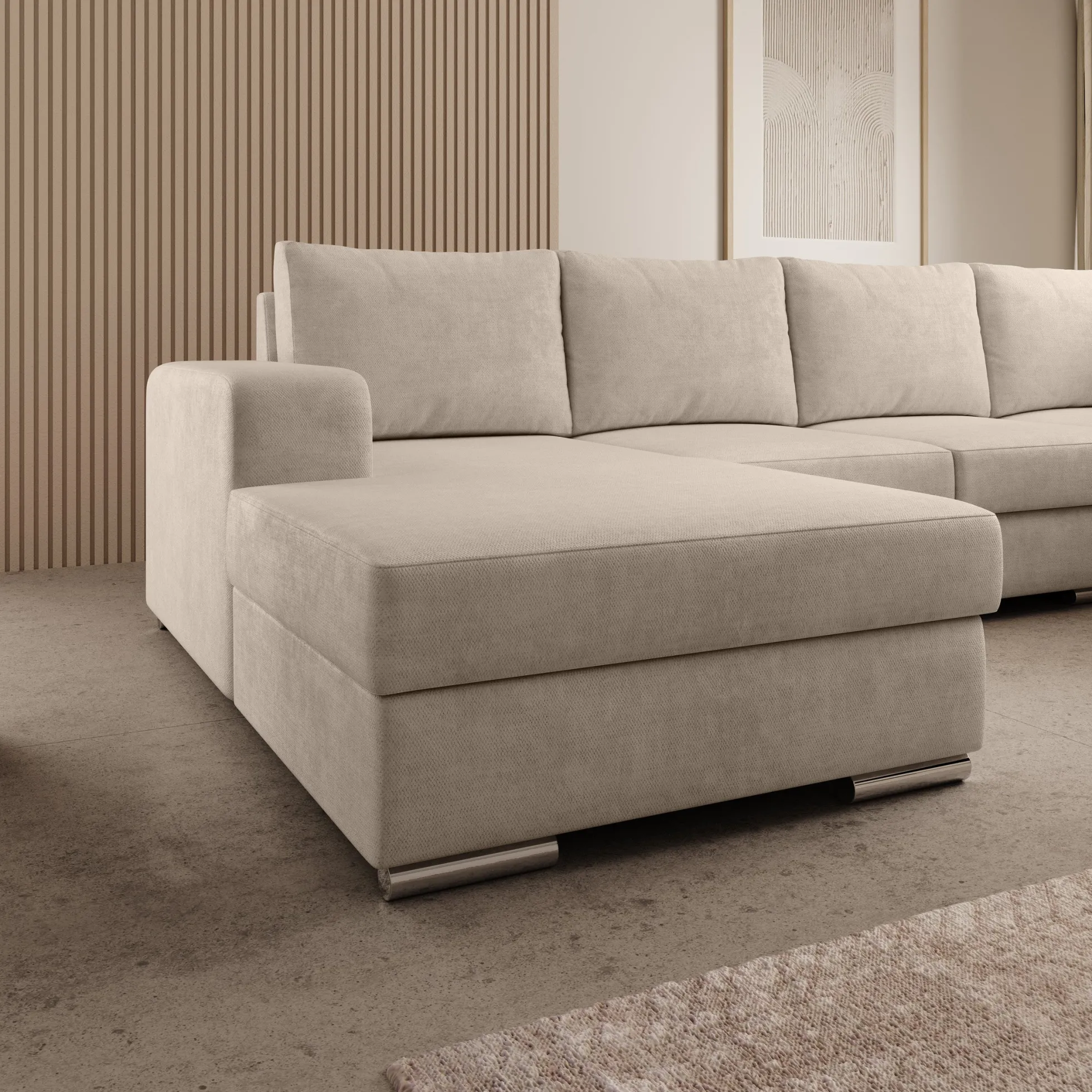 Adel - Hoekbank 5-zits met chaise longue - Velvet beige - Links