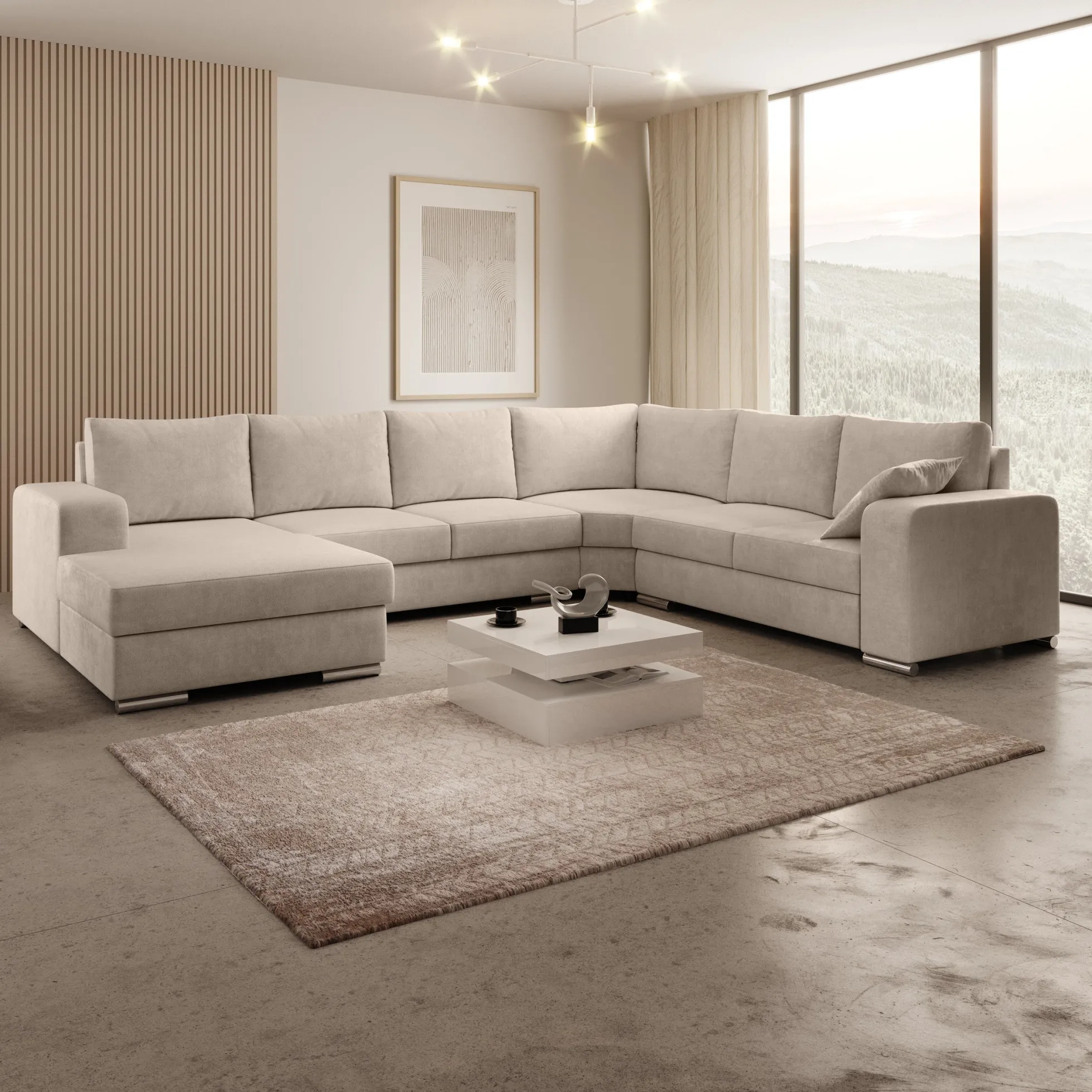Adel - Hoekbank 5-zits met chaise longue - Velvet beige - Links