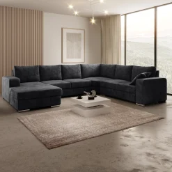Adel - Hoekbank 5-zits met chaise longue - Velvet zwart - Links