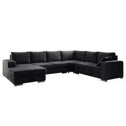Adel - Hoekbank 5-zits met chaise longue - Velvet zwart - Links