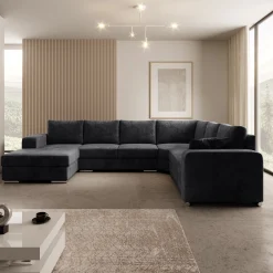 Adel - Hoekbank 5-zits met chaise longue - Velvet zwart - Links