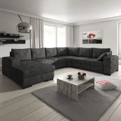 Adel - Hoekbank 5-zits met chaise longue - Kunstleer antraciet - Links