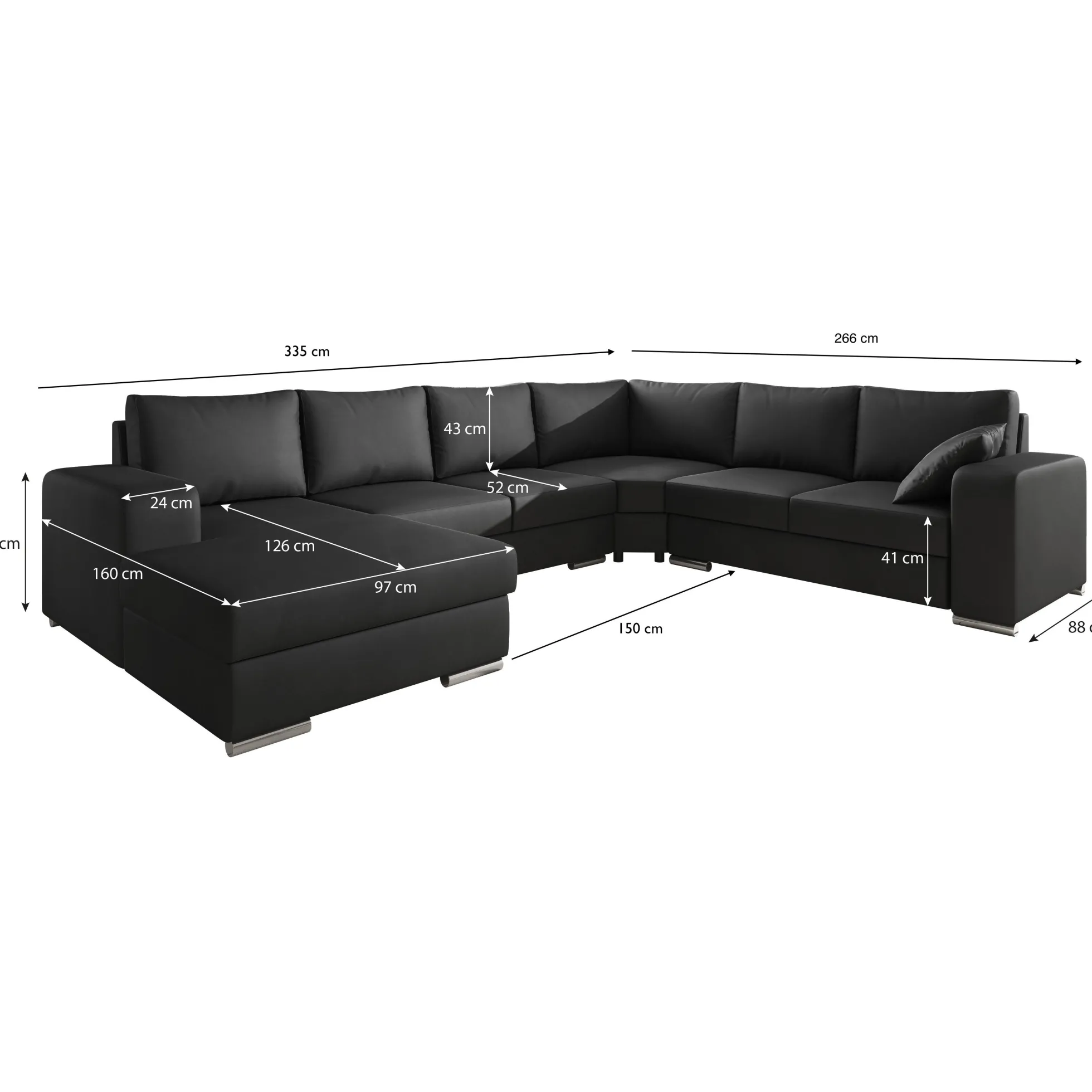 Adel - Hoekbank 5-zits met chaise longue - Kunstleer antraciet - Links