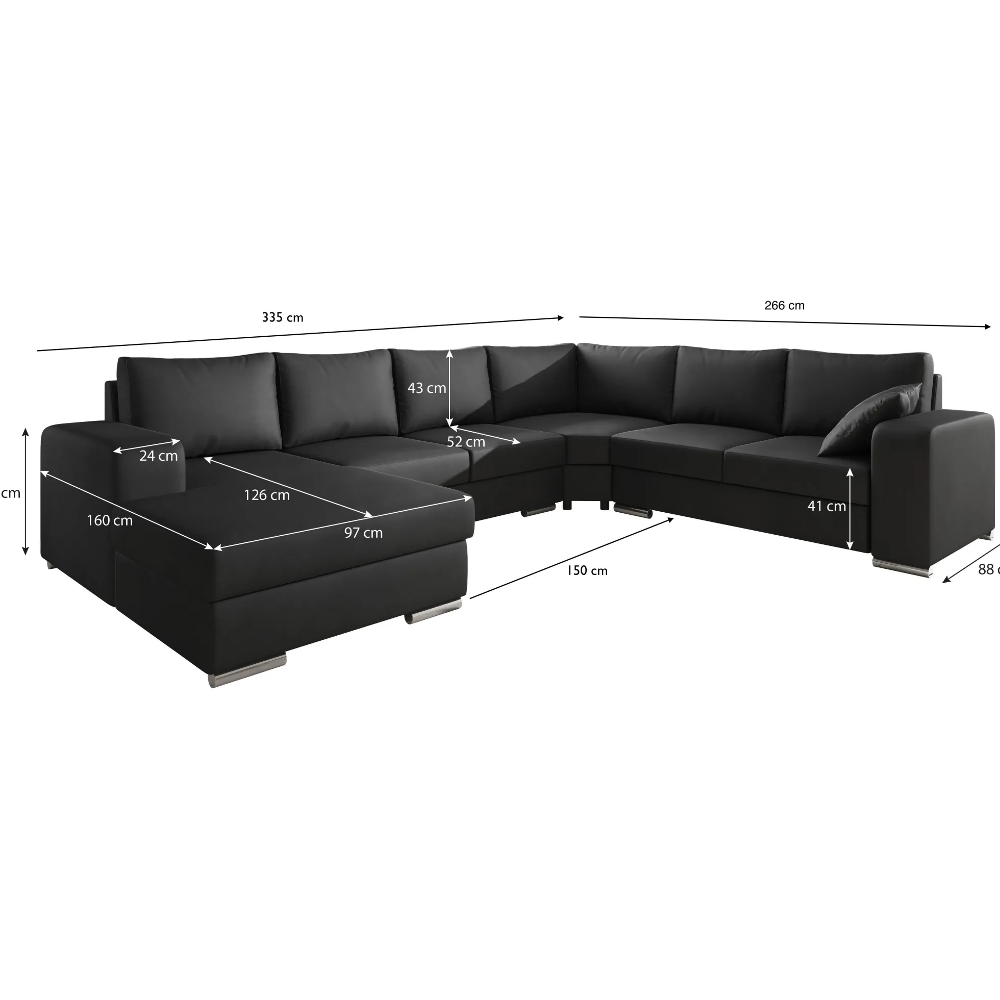 Adel - Hoekbank 5-zits met chaise longue - Kunstleer bruin - Links