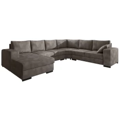 Adel - Hoekbank 5-zits met chaise longue - Kunstleer bruin - Links