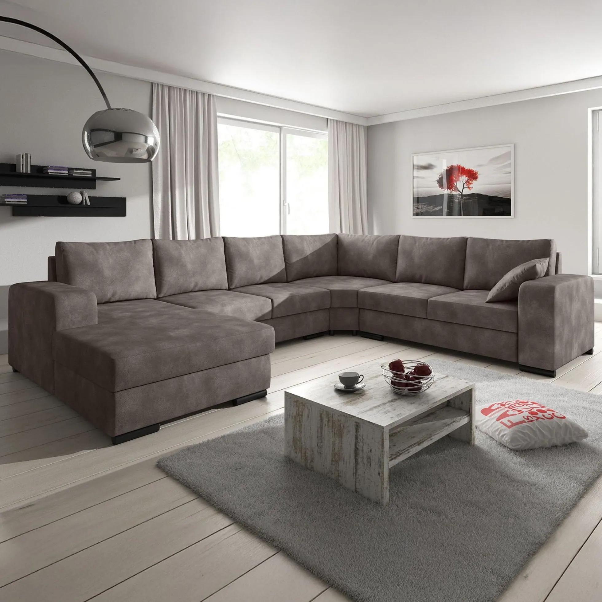 Adel - Hoekbank 5-zits met chaise longue - Kunstleer bruin - Links