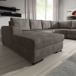 Adel - Hoekbank 5-zits met chaise longue - Kunstleer bruin - Links