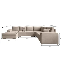 Adel - Hoekbank 5-zits met chaise longue - Stof beige - Links