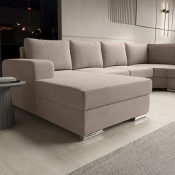 Adel - Hoekbank 5-zits met chaise longue - Stof beige - Links
