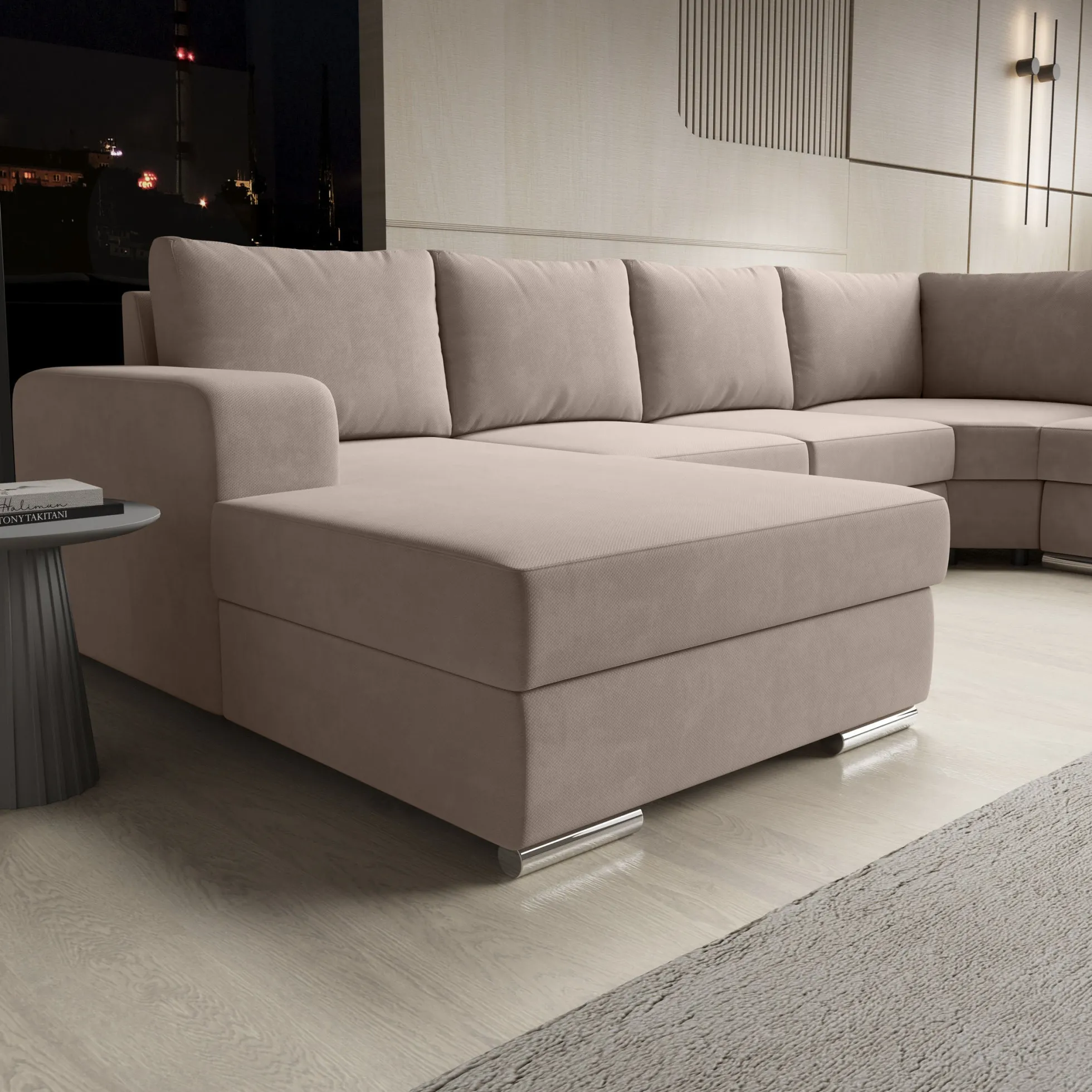Adel - Hoekbank 5-zits met chaise longue - Stof beige - Links