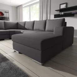 Adel - Hoekbank 5-zits met chaise longue - Stof donkergrijs - Rechts