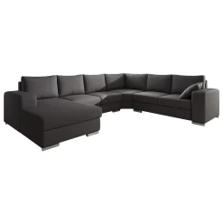 Adel - Hoekbank 5-zits met chaise longue - Stof donkergrijs - Links