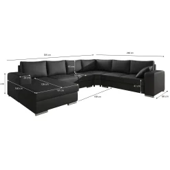 Adel - Hoekbank 5-zits met chaise longue - Stof donkergrijs - Links