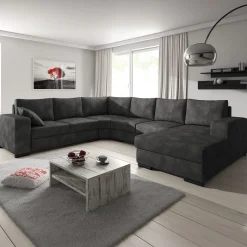 Adel - Hoekbank 5-zits met chaise longue - Kunstleer antraciet - Recht