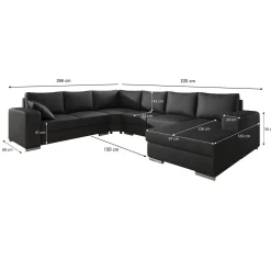 Adel - Hoekbank 5-zits met chaise longue - Kunstleer antraciet - Recht