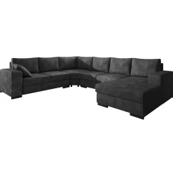 Adel - Hoekbank 5-zits met chaise longue - Kunstleer antraciet - Recht