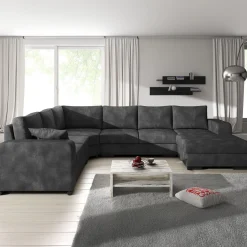 Adel - Hoekbank 5-zits met chaise longue - Kunstleer antraciet - Recht