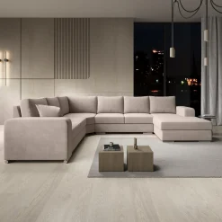 Adel - Hoekbank 5-zits met chaise longue - Stof beige - Rechts