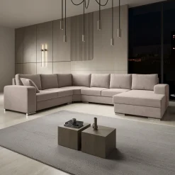 Adel - Hoekbank 5-zits met chaise longue - Stof beige - Rechts