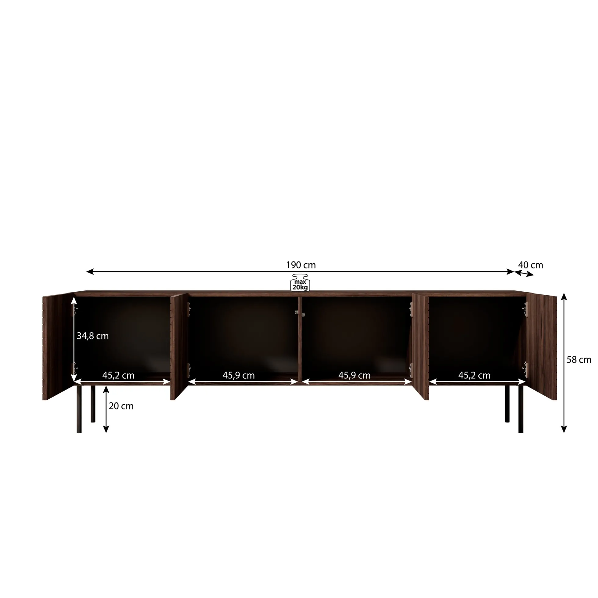 Adelaide - TV-Meubel met 4 deuren - Eiken - 190x40x58 cm