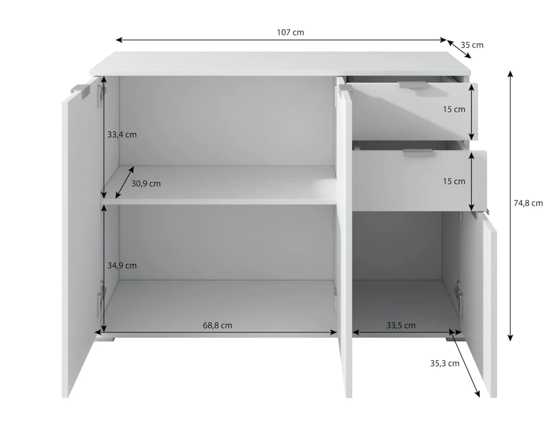 Adita 3 - Dressoir - Licht eiken - 107x35x75 cm