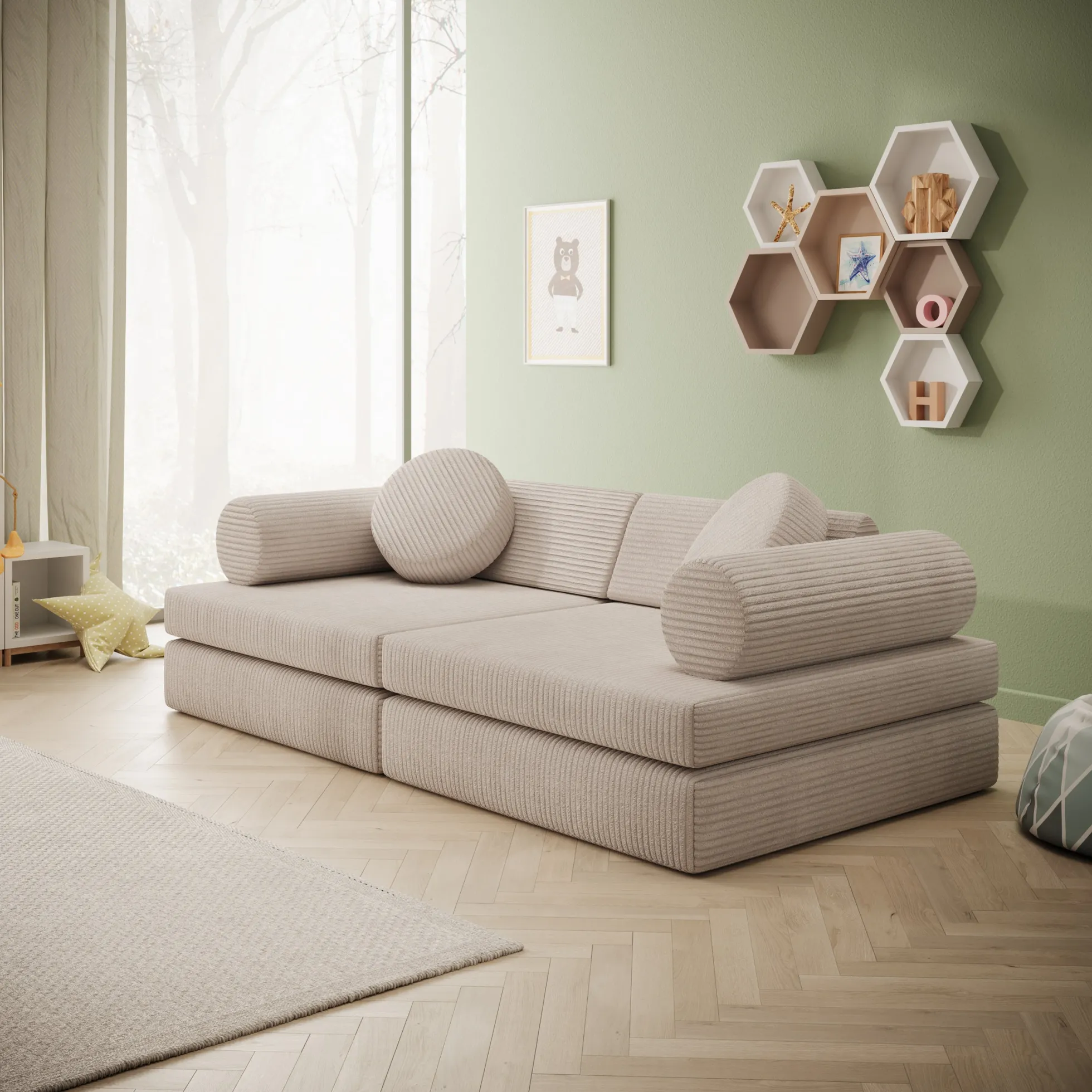 Afterglow - Speelbank - Ribstof beige - 130x65x43 cm